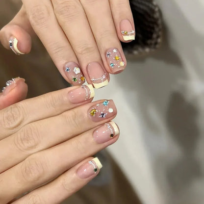 Acrylic Press on Nails for Girls French False Nails Art with Glue