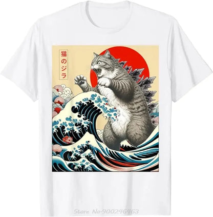 Catzilla Japanese Art Women Funny Cat T-Shirt