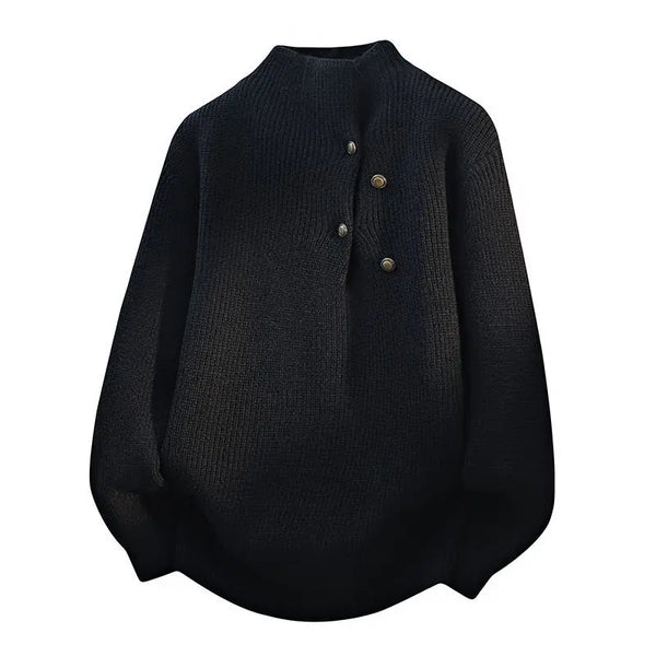Unisex Turtleneck Sweater Oversized Button Detail Knit Pullover 2026