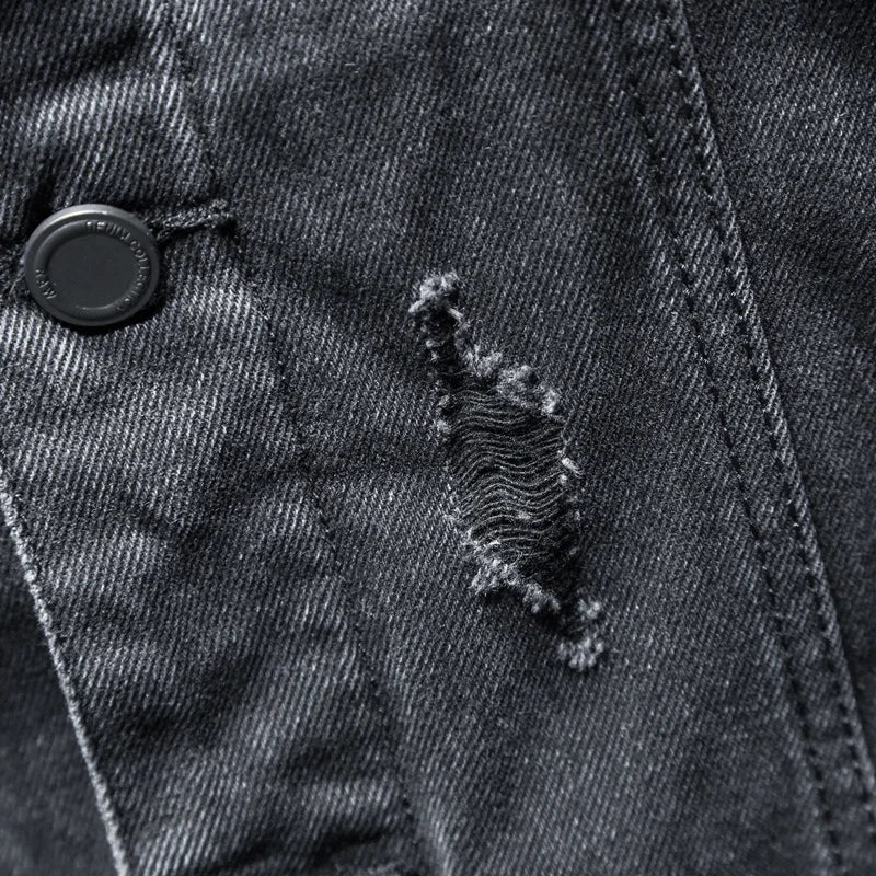 Liner Thicker Winter Black Hooded Denim Jacket Outerwear Warm Men