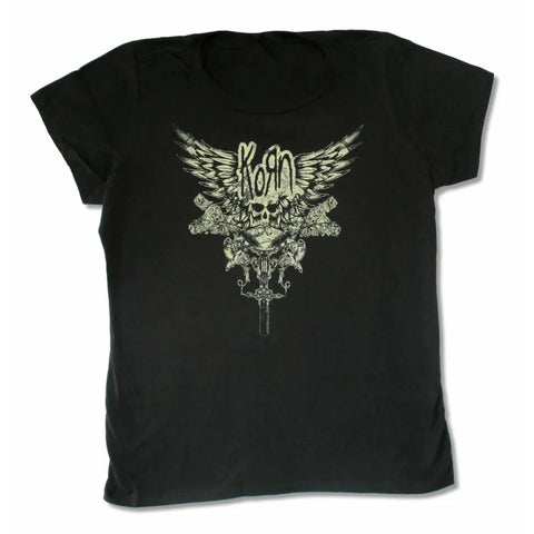 Pure Women's Korn Skull Wings Black T-shirt