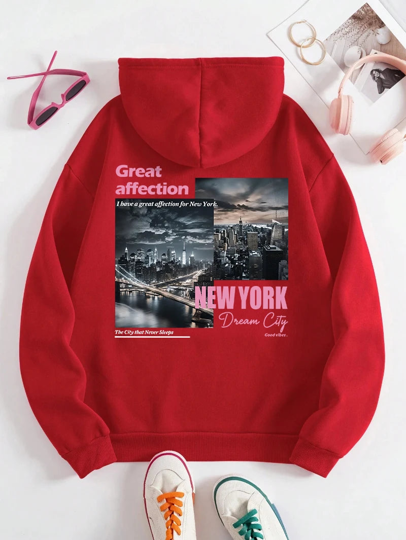 New York Hoodie Women Fashion Oversize Streetwear Top