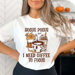 Hocus Pocus Ich brauche Kaffee, um mich zu konzentrieren, Cartoon-Druck, lustiges Muster, Halloween, O-Ausschnitt, Mode