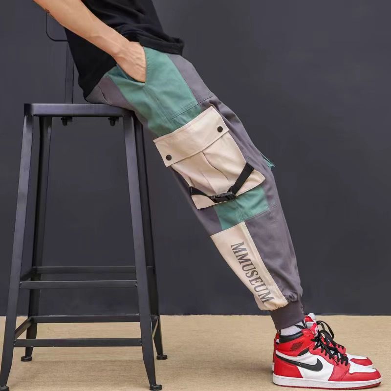 Jogger-Cargohose für Herren, lässig, Hip-Hop, Farbe, Jogginghose, Streetwear