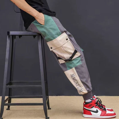 Jogger-Cargohose für Herren, lässig, Hip-Hop, Farbe, Jogginghose, Streetwear