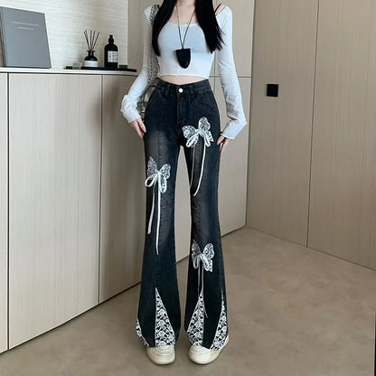 Women's Y2K Bow Lace Patchwork Harajuku Jeans