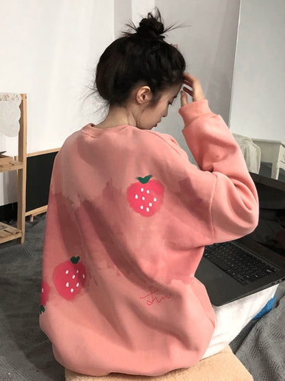 Deeptown Korean Style Graphic Print Sweatshirts Women Harajuku Oversized Pullover