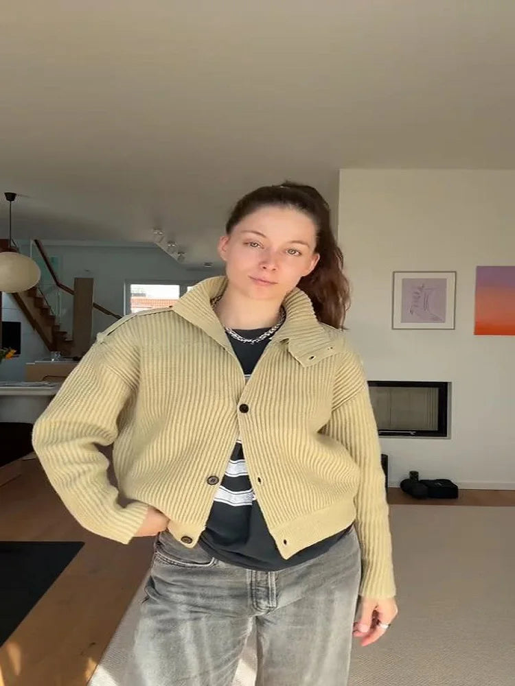 Women’s Knitted Stand Collar Cardigan – Single-Breasted Long Sleeve Autumn 2025 Fashion Outwear