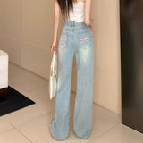 Von Designern inspirierte koreanische Jeans mit weitem Bein