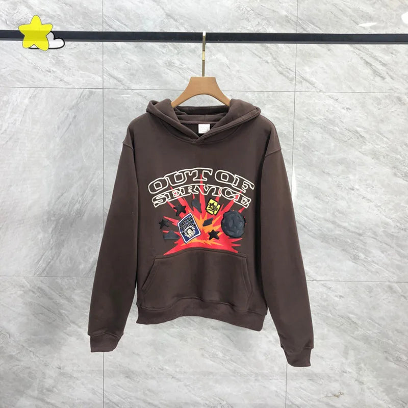 Casual Fashion Foam Print Hoodie Men High-Quality Cotton Hooded Pullover