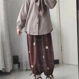 Women Vintage Cute Loose Trousers Girls Harajuku Sweatpants Sweet Flower