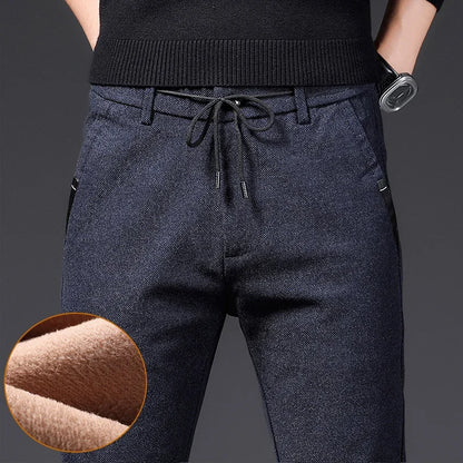 Winter Plush Trousers Men Business Fleece Pants Fashion