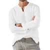 Mens Cotton Linen Shirt Long Sleeve V Neck Breathable Oversized Fit
