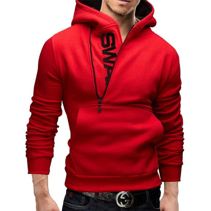 Mans Hoodies Letter Fleece Sweatshirt Patchwork Zipper