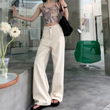 Versatile Loose Straight Floor Length Women's Jeans Summer Simple Wide Leg Pants