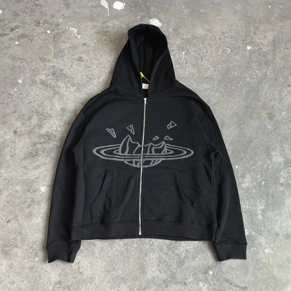 Men’s Oversized Fleece Jacket Yao Broken Brand Streetwear Zip Up
