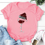 Christmas Red Wine Glass Print Cozy T Shirt