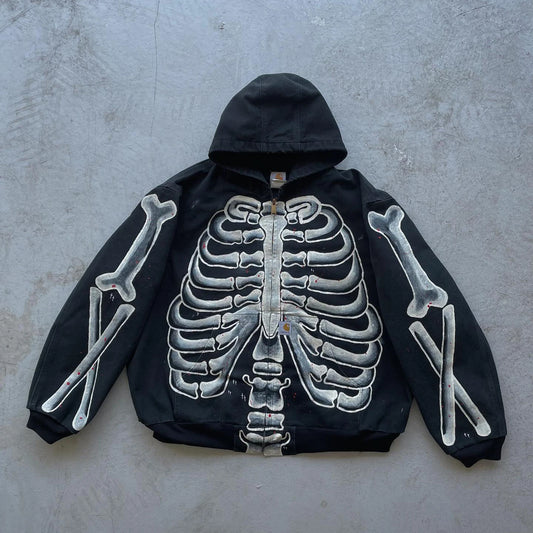 Skeleton Graphic Zip-Up Hoodie Men Punk Style