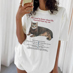 Women Cat Funny Quotes Graphic T-Shirts Short Sleeve Loose Vintage Aesthetic Tops