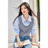 Womens Striped Knit Polo Shirt Two Piece Set Elegant Office Autumn