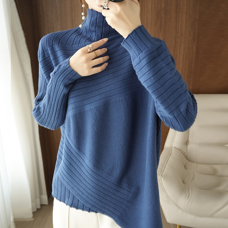 Sweater Turtleneck Cashmere Sweater Women Knitted Pullover Fashion Keep Warm  Loose Tops - xinnzy