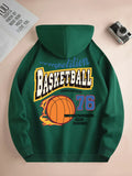 casual daily drawstring hooded sweatshirt basketball print