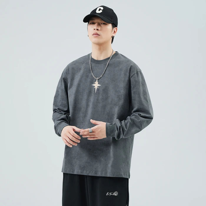 Men’s Autumn Sweater Loose Fashion Printed Round Neck Cotton Long Sleeve