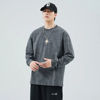 Men’s Autumn Sweater Loose Fashion Printed Round Neck Cotton Long Sleeve