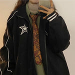 Women's Casual Loose Cotton Star Embroidery Hoodie - Vintage, Plush, Thick with Drop Sleeves