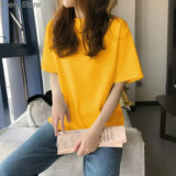 Kawaii T-Shirts Women 2022 Autumn Solid Simple Oversized