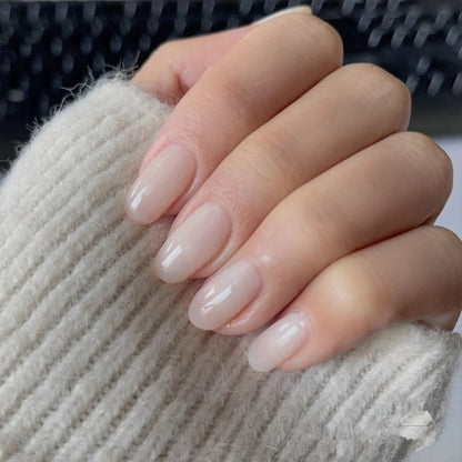 Medium Round Almond Press-On Milky White Fake Nails