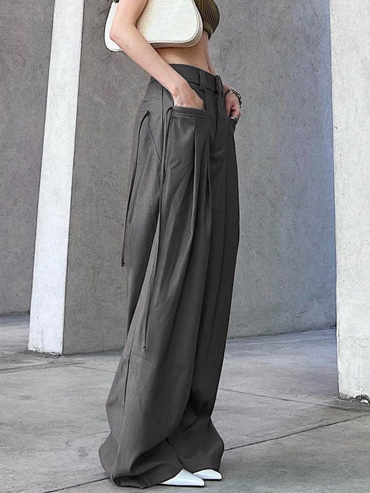 Women's Casual Cargo Pants with Lace Up Pocket