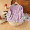 Womens Vintage Embroidered Top Cotton Linen Loose Summer Shirt