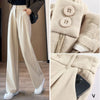 Womens Wool Pants High Waist Straight Leg Thickened Winter Trousers