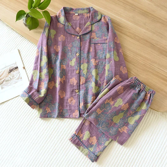 2025 Japanese Spring Autumn Women's Cotton Pajama Set Long Sleeve Pants