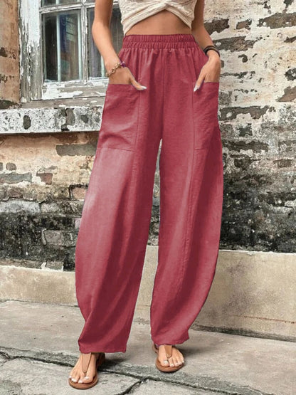 High Waisted Women's Harem Pants with Pockets Casual Beach Baggy Trousers