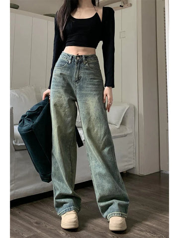 Vintage Koreanische Baggy Straight Jeans für Damen