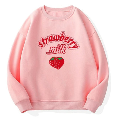 Damen Sweatshirts Harajuku Erdbeerrosa Koreanischer Stil