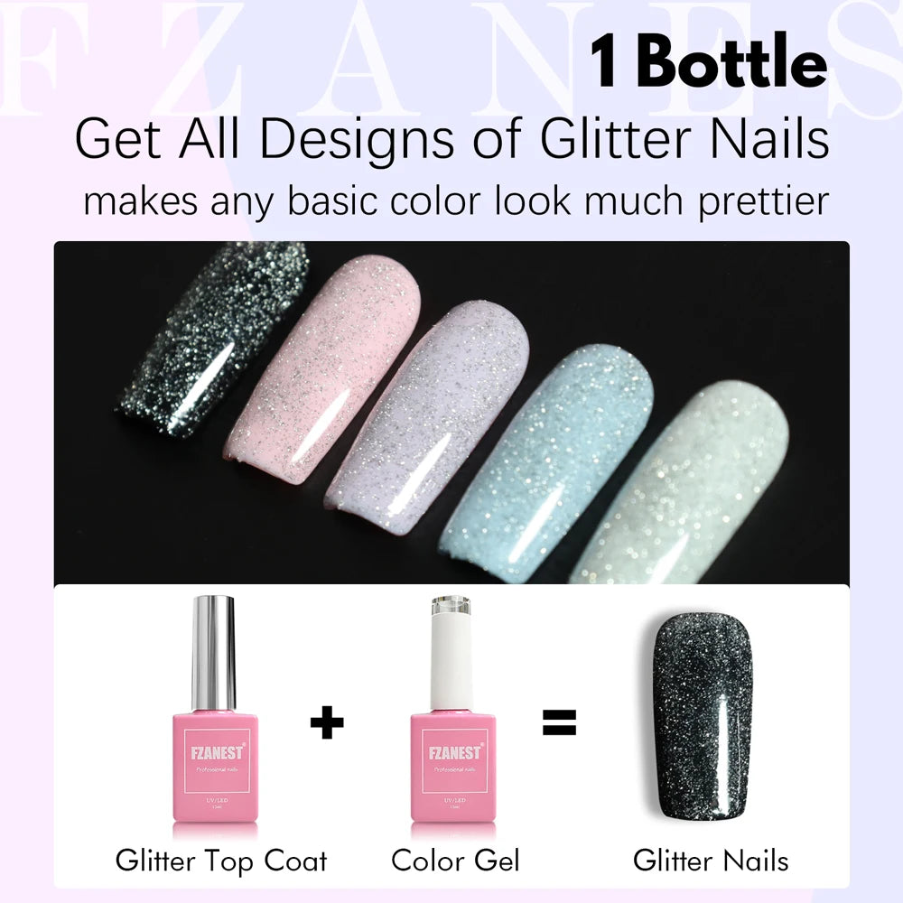 Flash Diamond Disco Gel Shimmer Silver Mix Glitter Top Coat