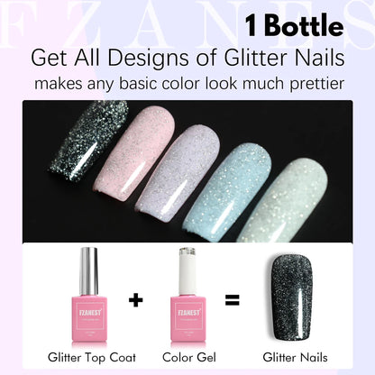 Flash Diamond Disco Gel Shimmer Silver Mix Glitter Top Coat
