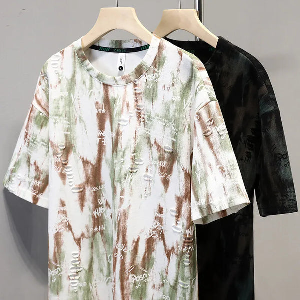 Mens Distressed Ripped T Shirt Oversized Crew Neck Streetwear