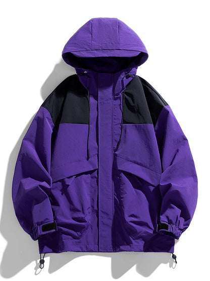 Spring Autumn Patchwork Windbreaker Men Korean Loose Hooded Jacket