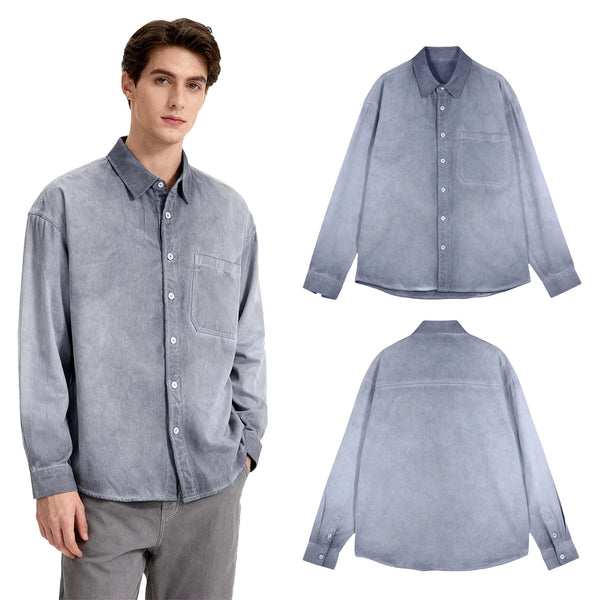 Mens Tie Dye Gradient Shirt Long Sleeve Button Up Streetwear Pocket