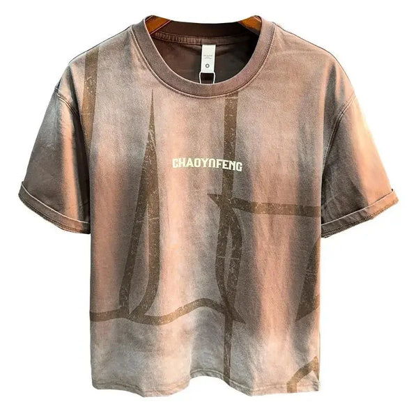 2026 Mens Ombre Washed Tshirt Retro Summer Casual Top