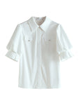 Shirts Women Polo Neck Slight Strech White Tops