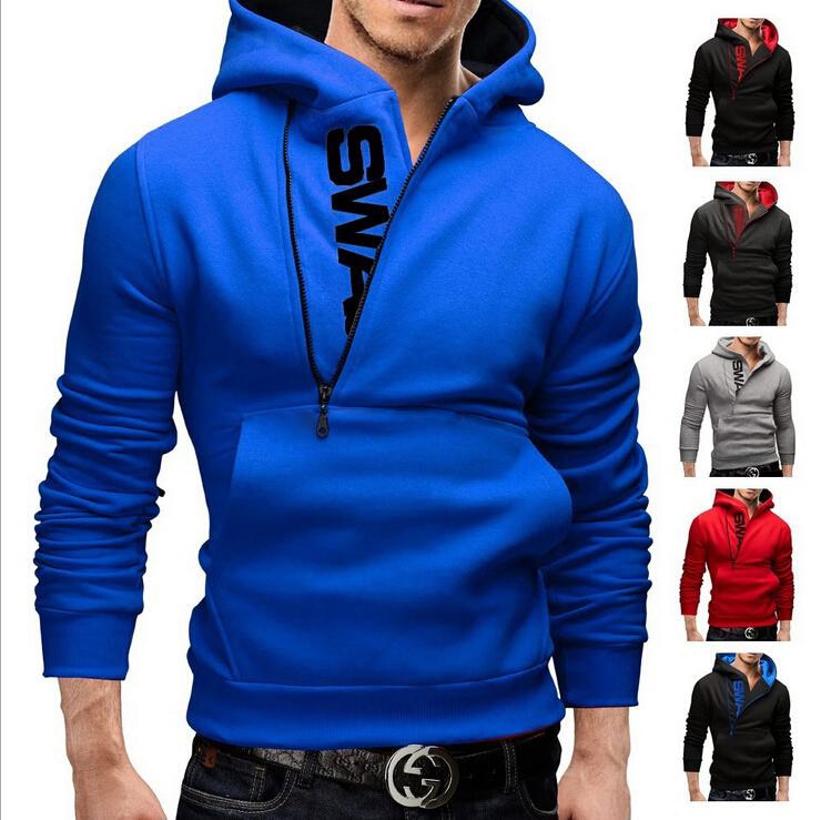 Mans Hoodies Letter Fleece Sweatshirt Patchwork Zipper