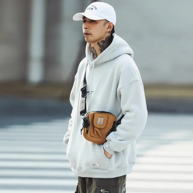 Men's Harajuku Vintage Fleece Hoodie Warm Korean Style Sweatshirt