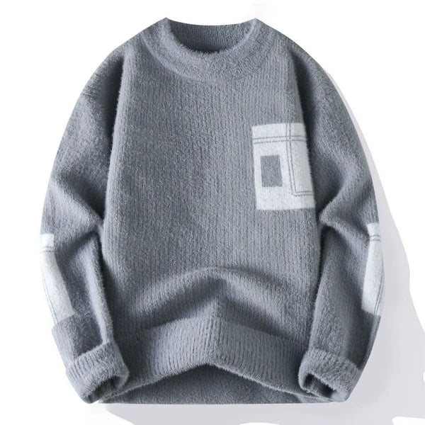 Mens Color Block Sweater Fuzzy Knit Pullover Couples Matching Winter