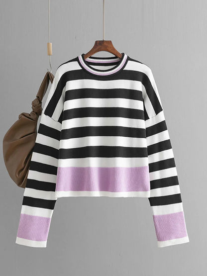 Winter Striped Sweater Women Loose Warm Pullover