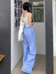 Blue Striped Wide Legs High-Waist Pants